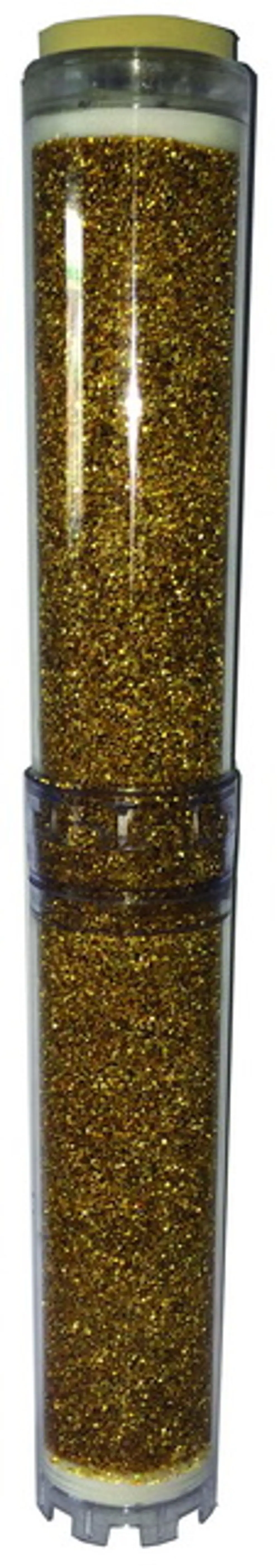 Transparente Kartusche mit goldenem Glitzerinhalt. Hersteller: IMI Hydronic Engineering. Für verschiedene Anwendungen geeignet.